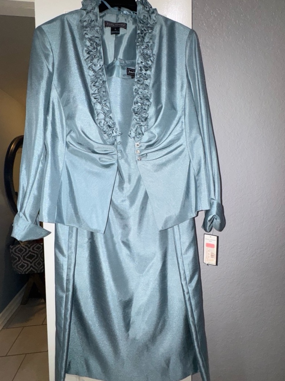 Jessica Howard Pale Blue Satin Ruffle-Trim Two-Piece Dress Set
